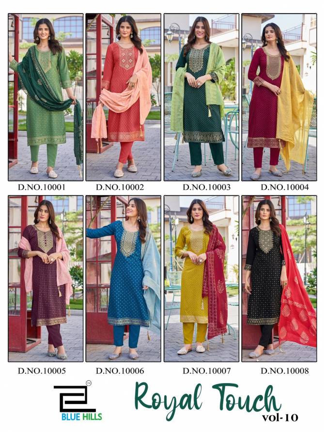 Royal Touch Vol 10 By Blue Hills Rayon Foil Printed Kurti With Bottom Dupatta Wholesale Online